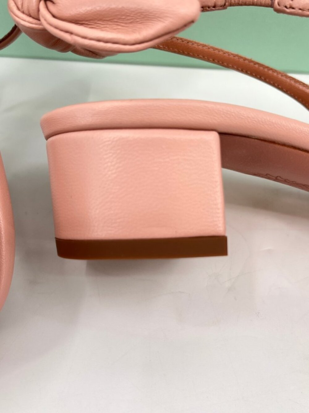 Aquazzura Very Bow Tie Sling Heels Pink Size 37.5 Leather Slip On Block Heel SB - Picture 8 of 14